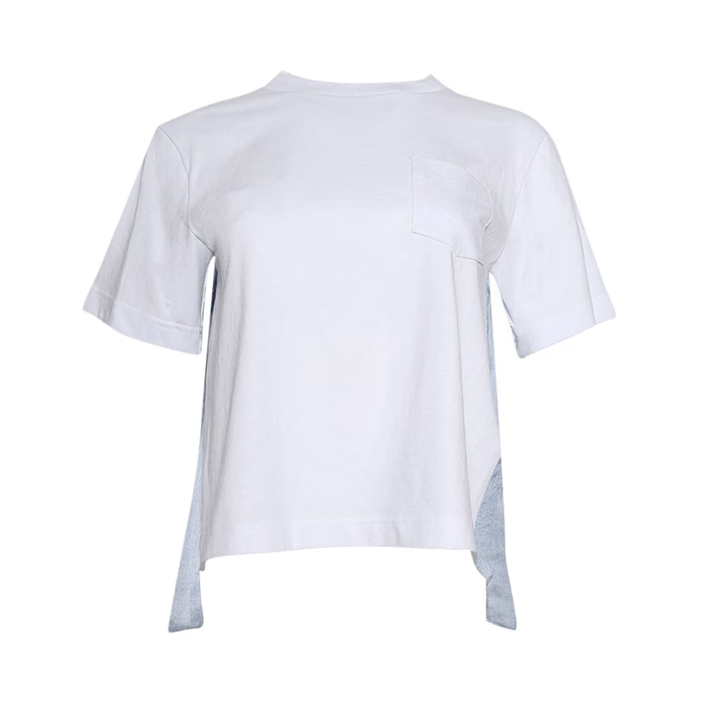Sacai Denim x Cotton Jersey T-Shirt Off White/Light Blue