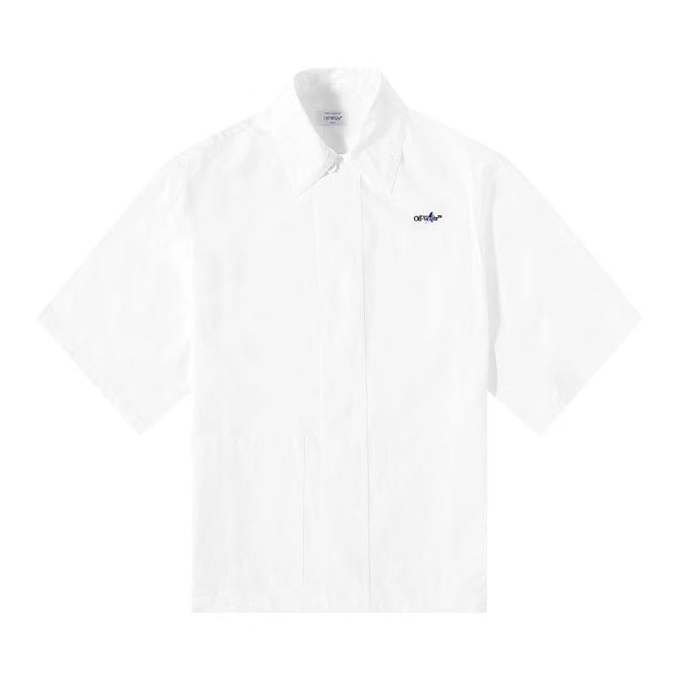 Off-White Embroidered Shorts-Sleeve Shirt White/Black