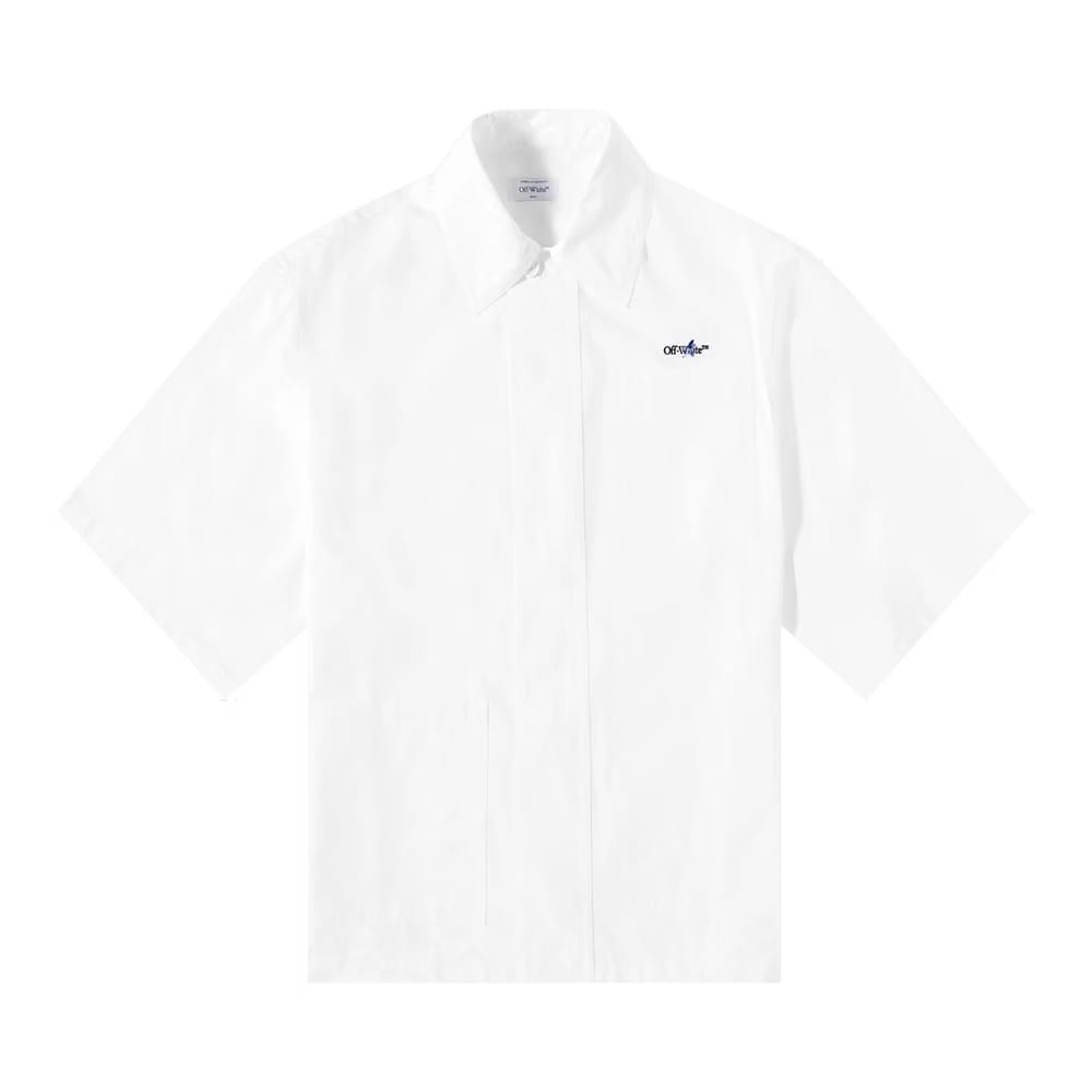 Off-White Embroidered Shorts-Sleeve Shirt White/Black