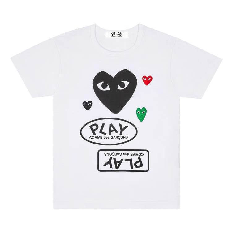 Comme des Garçons PLAY Multi Logo Shorts-Sleeve T-Shirt White