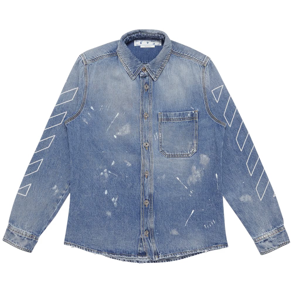 Off-White Diag Outline Paint Denim Shirt Vintage Blue/White