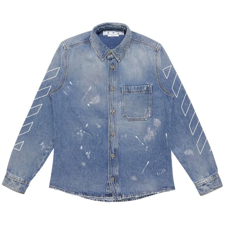 Off-White Diag Outline Paint Denim Shirt Vintage Blue/White