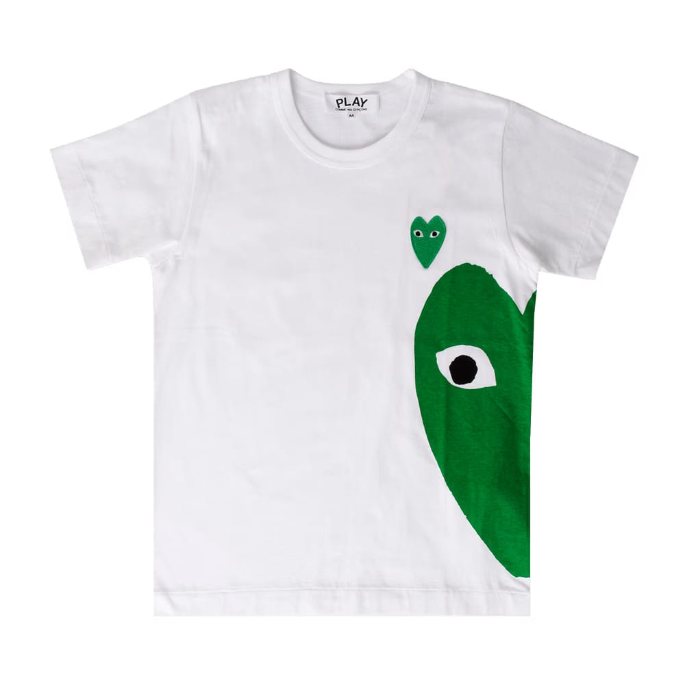 Comme des Garçons Shorts-Sleeve Play T-Shirt W/Green Heart On Side White