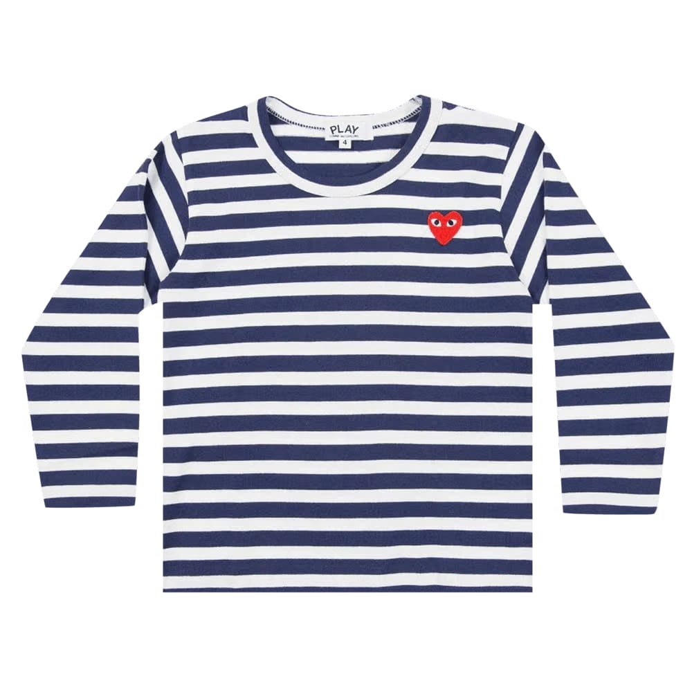 Comme des Garçons PLAY Kids Striped Heart Logo Long-Sleeve T-Shirt Navy/White