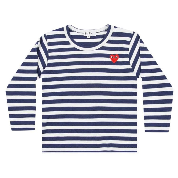 Comme des Garçons PLAY Kids Striped Heart Logo Long-Sleeve T-Shirt Navy/White