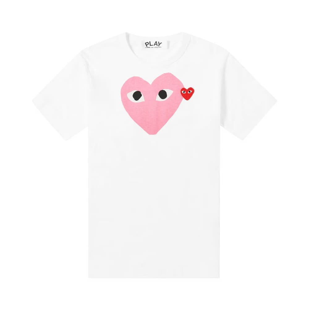 Comme des Garçons Shorts-Sleeve Play T-Shirt With Pink/Red Heart White/Pink