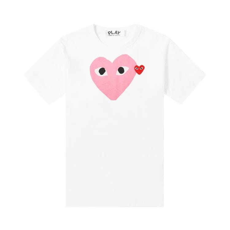 Comme des Garçons Shorts-Sleeve Play T-Shirt With Pink/Red Heart White/Pink