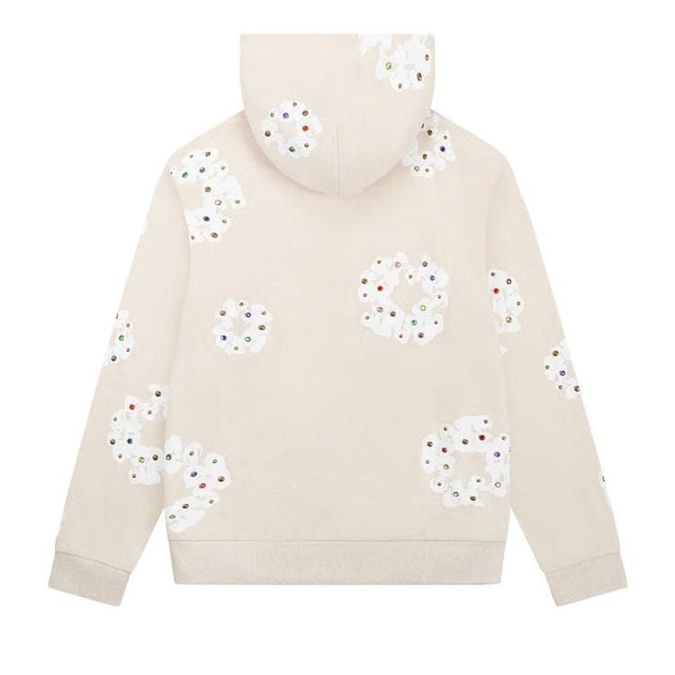 Denim Tears Rhinestone Wreath Zip Hoodie Oatmeal