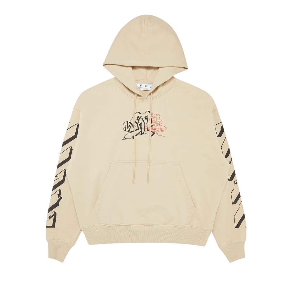 Off-White Graffiti Outline Skate Hoodie Dark Sand