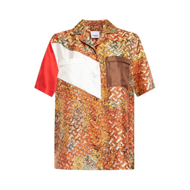 Burberry Monogram Map Print Silk Pyjama Shirt Bright Orange