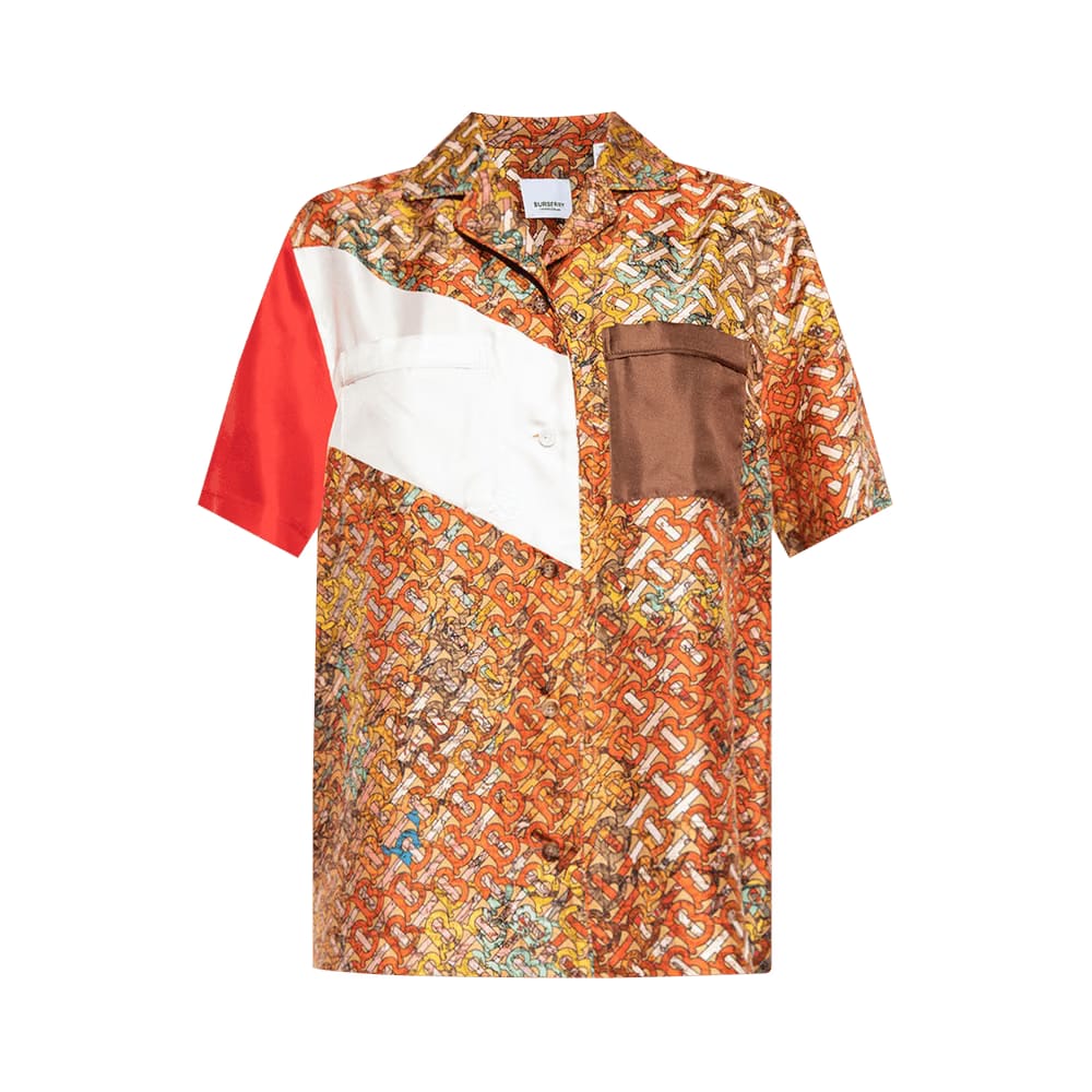 Burberry Monogram Map Print Silk Pyjama Shirt Bright Orange