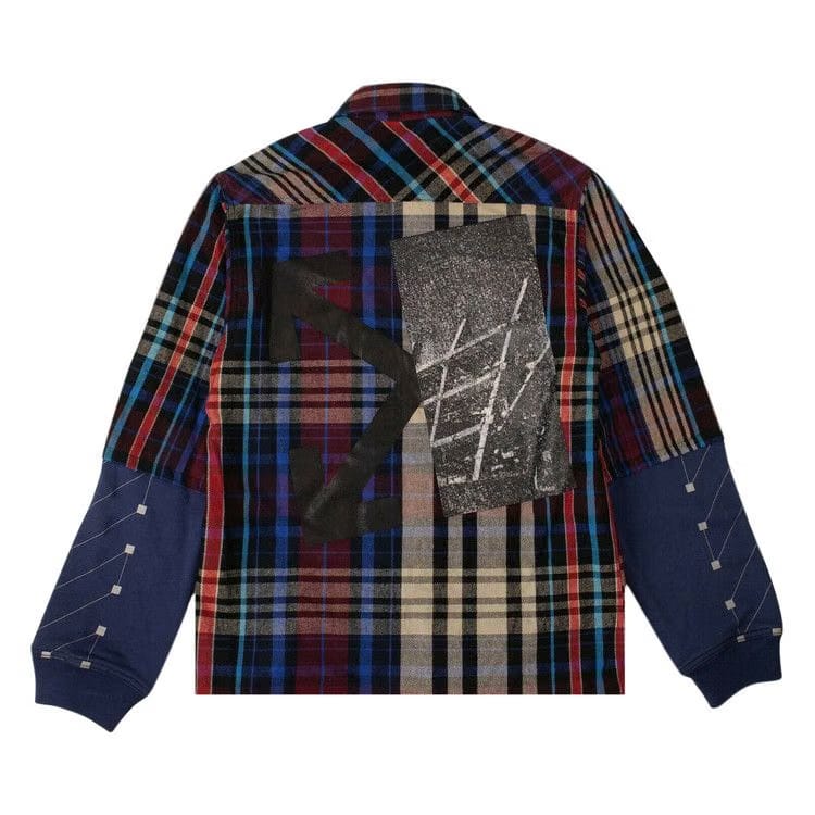 Off-White Plaid Contrast-Sleeve Shirt Blue
