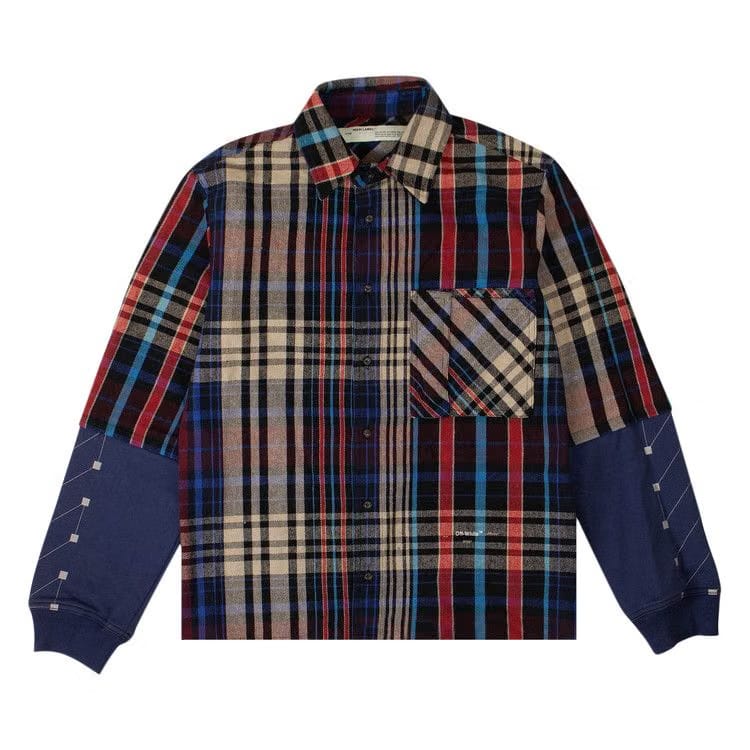 Off-White Plaid Contrast-Sleeve Shirt Blue