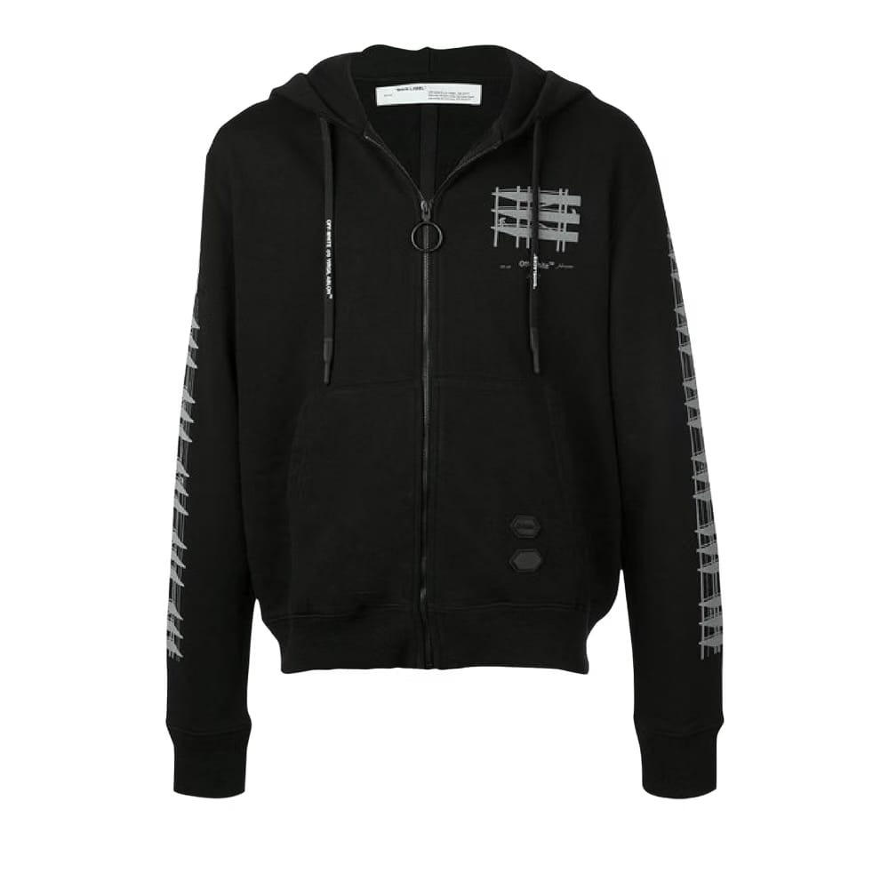 Off-White Diag Indus Slim Zipped Hoodie Black / Silver