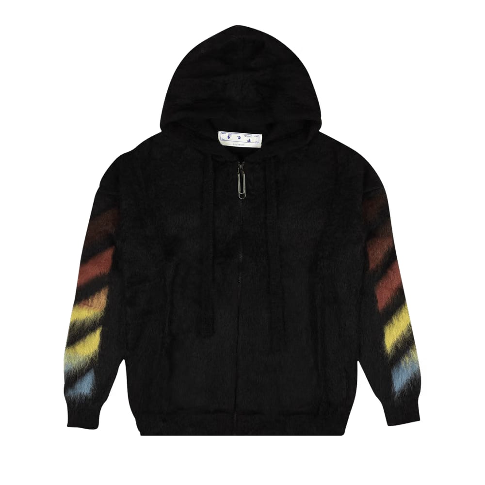 Off-White Diag Brushed Mohair Zip Hoodie Black/Rainbow