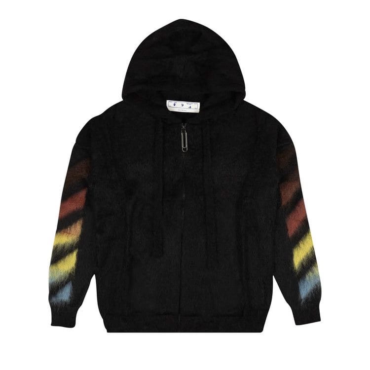Off-White Diag Brushed Mohair Zip Hoodie Black/Rainbow