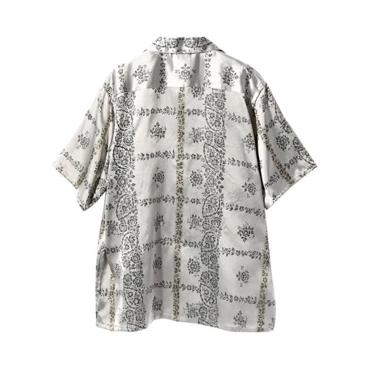 Needles Cupra Sateen Flower Shorts-Sleeve Classic Shirt Off White