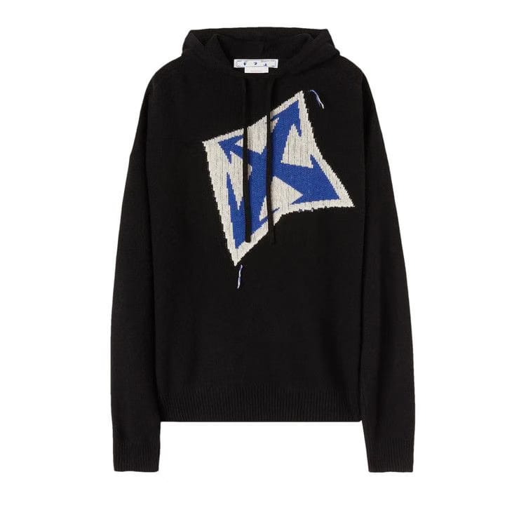 Off-White Thunder Arrow Chunky Knit Hoodie Black/Peacock