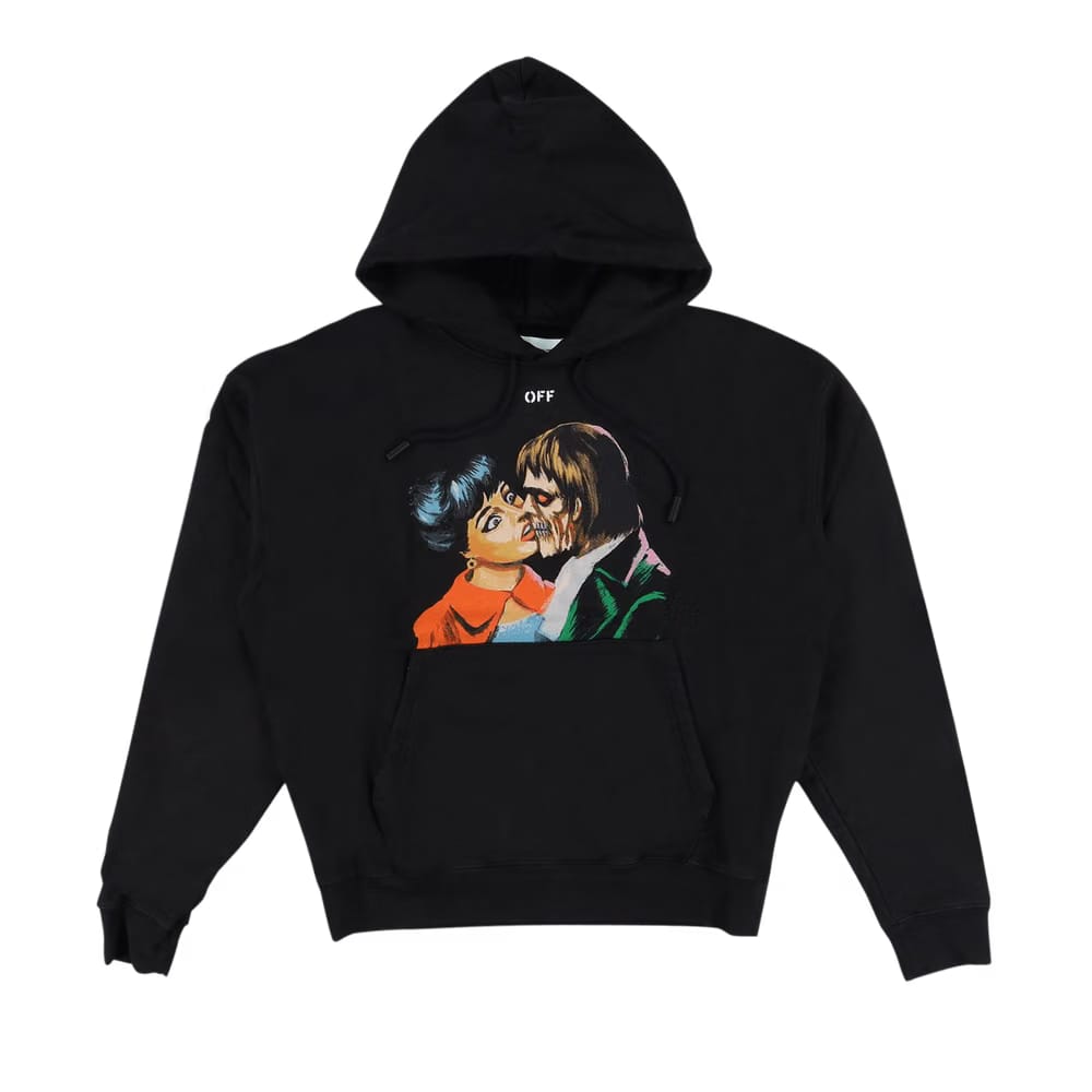 Off-White Kiss Graphic Print Hoodie Black