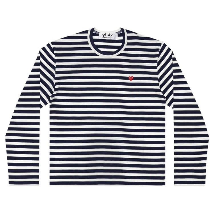 Comme des Garçons PLAY Long-Sleeve Striped T-Shirt With Small Heart Navy/White