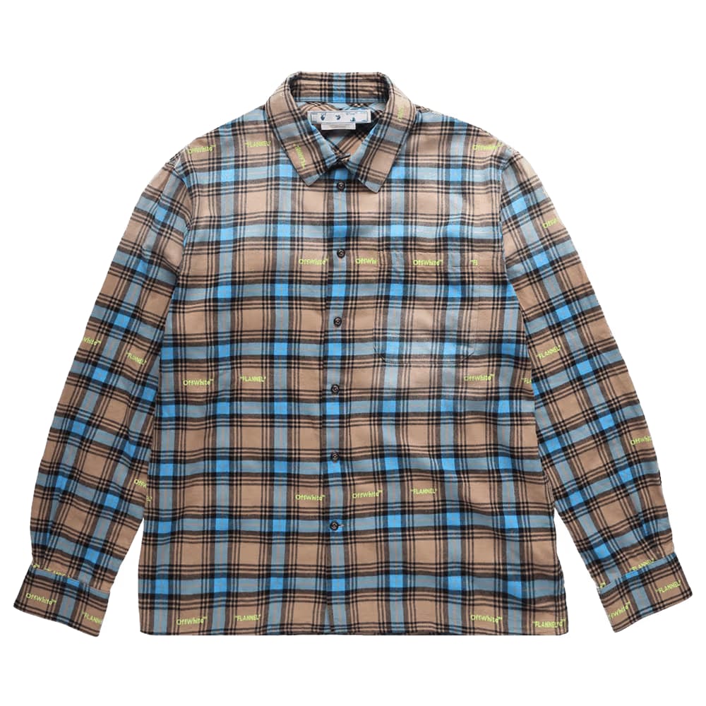 Off-White Helvet Patt Check Flannel Skate Shirt Camel