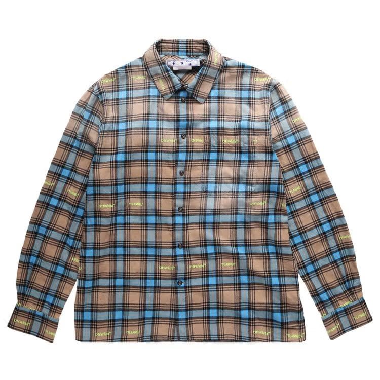 Off-White Helvet Patt Check Flannel Skate Shirt Camel