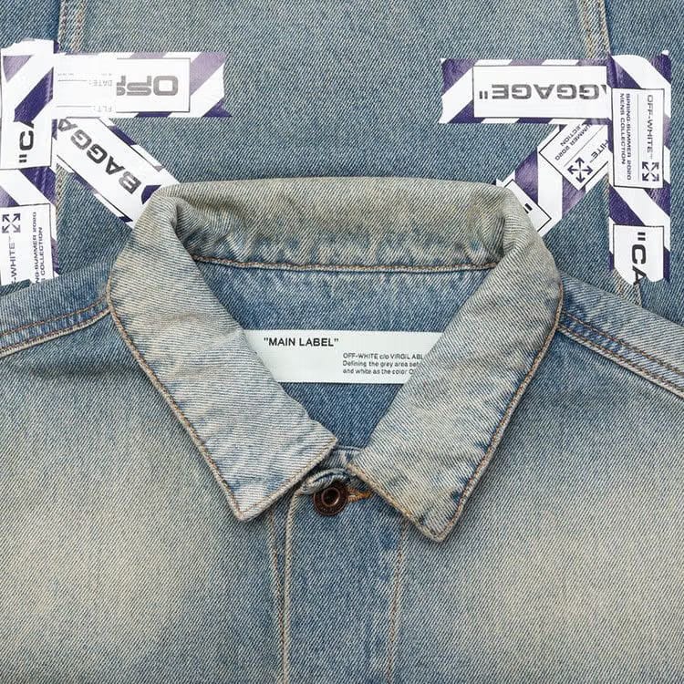 Off-White Airport Tape Slim Jeans Jacket Vintage Wash