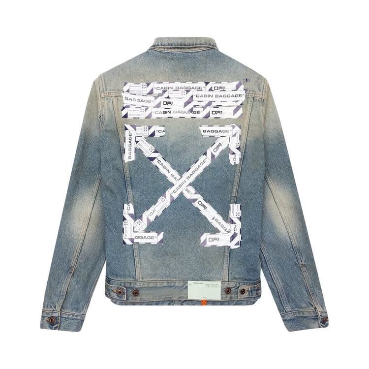 Off-White Airport Tape Slim Jeans Jacket Vintage Wash