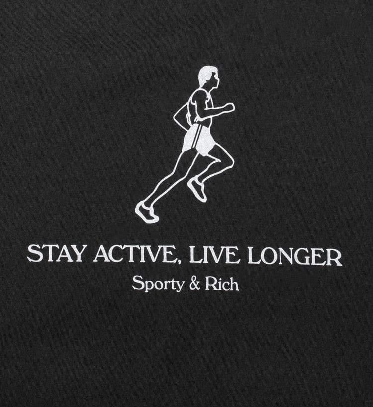 Sporty & Rich Live Longer T-Shirt Black/White Print