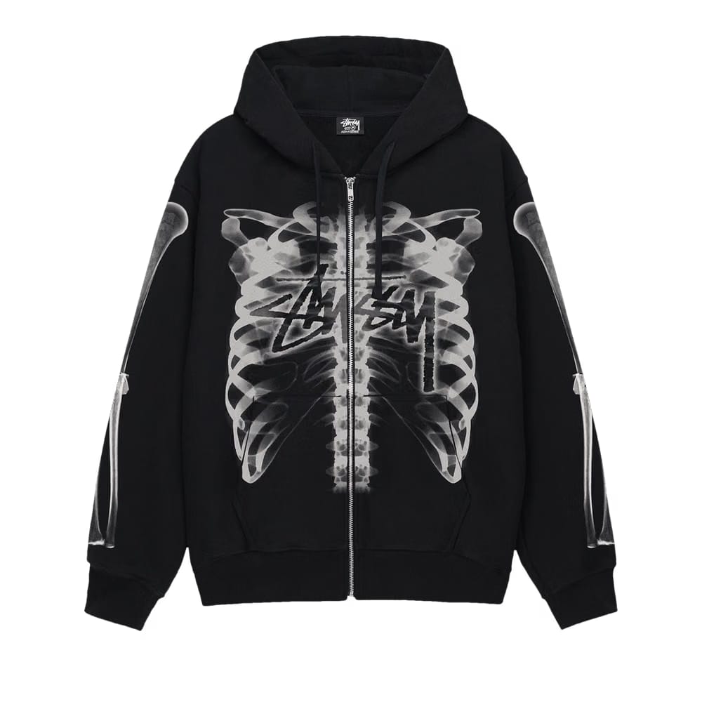Stussy Rib Cage Zip Hoodie Black/White