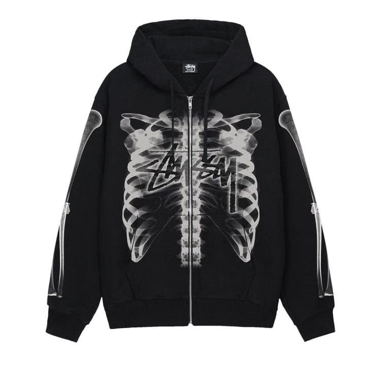 Stussy Rib Cage Zip Hoodie Black/White