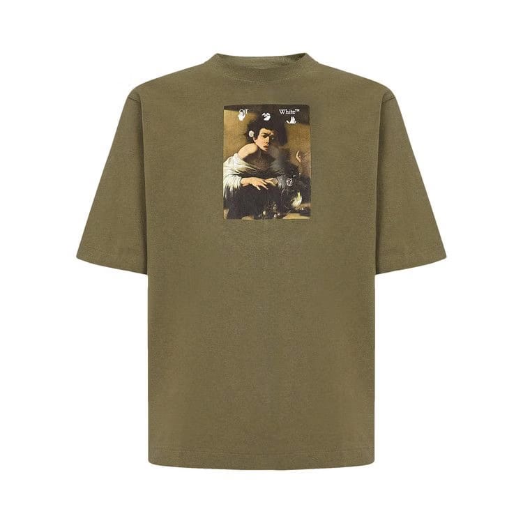 Off-White Caravaggio Boy Shorts-Sleeve Skate T-Shirt Green/Multicolor