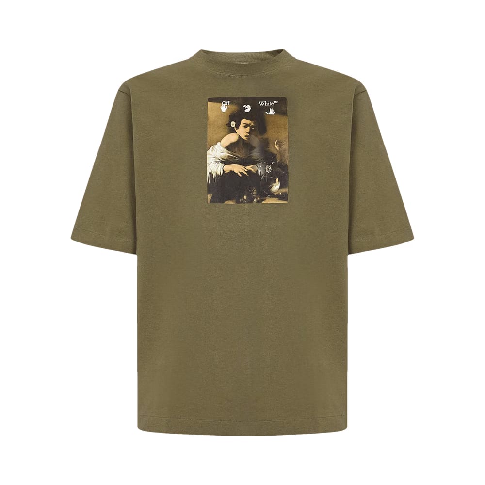 Off-White Caravaggio Boy Shorts-Sleeve Skate T-Shirt Green/Multicolor