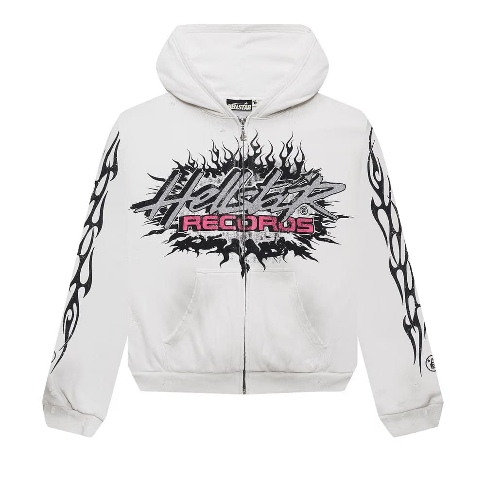 Hellstar Records Glitter Zip Up Hoodie White