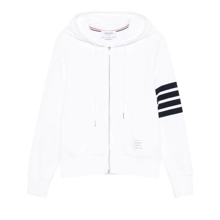 Thom Browne Classic Loopback with Engineered 4 Bar Zip Up Hoodie White/Navy