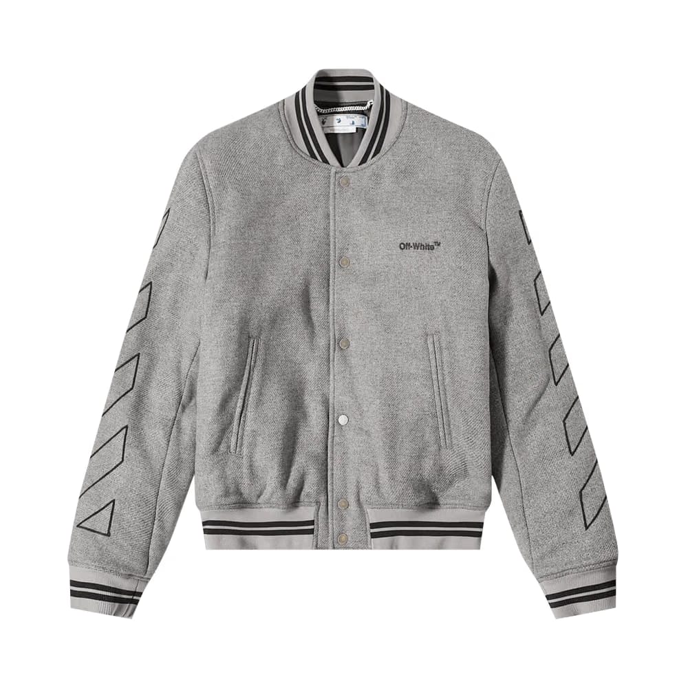 Off-White Diagonal Outline Wool Varsity Jacket Grey Melange