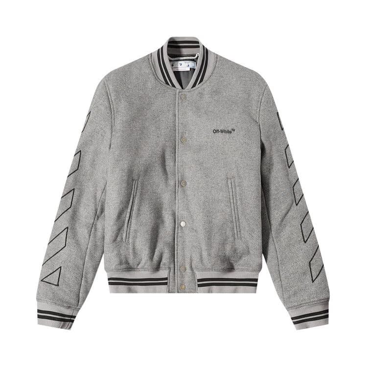 Off-White Diagonal Outline Wool Varsity Jacket Grey Melange