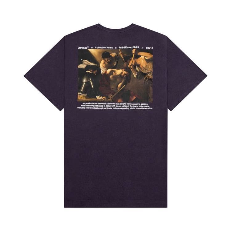 Off-White Caravaggio Crownin Skate Shorts-Sleeve T-Shirt Aubergine
