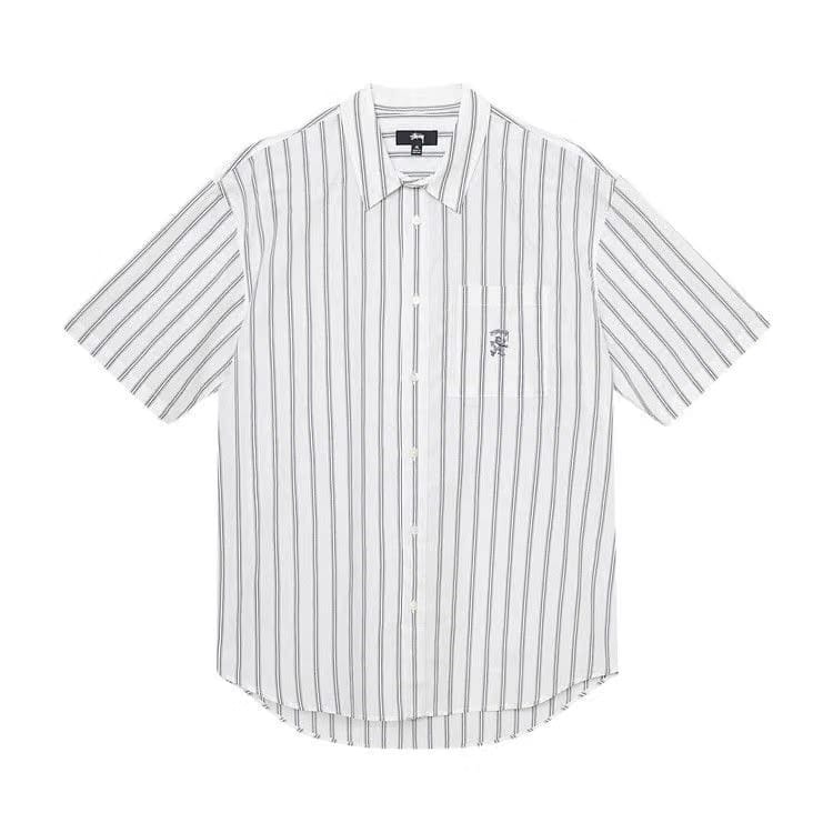 Stussy Boxy Striped Shorts-Sleeve Shirt Off White Stripes