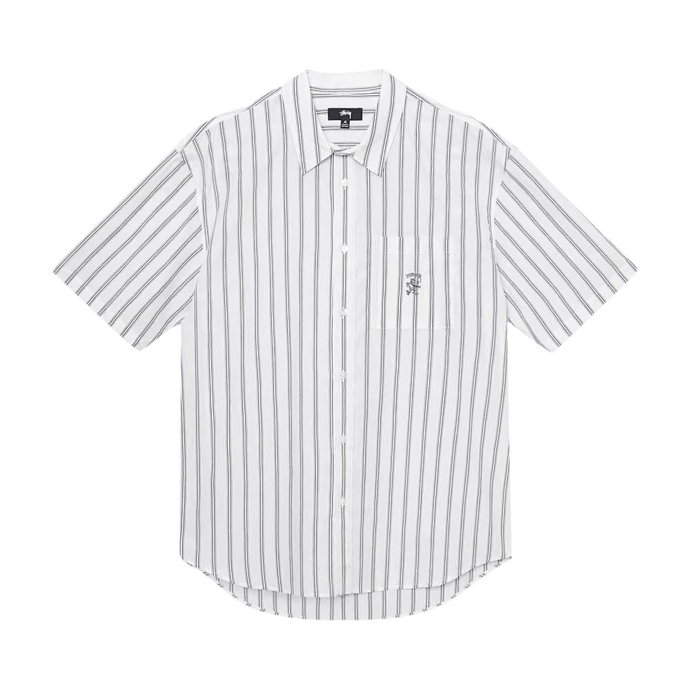 Stussy Boxy Striped Shorts-Sleeve Shirt Off White Stripes