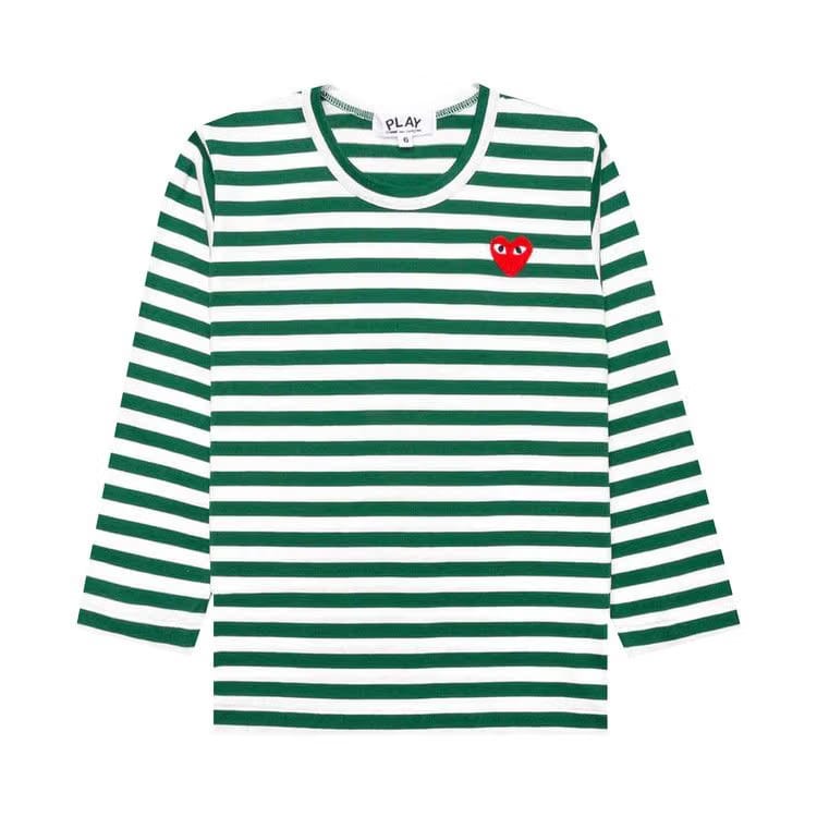 Comme des Garçons PLAY Kids Striped Heart Logo Long-Sleeve T-Shirt Green/White