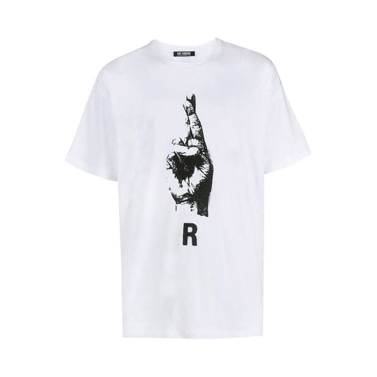 Raf Simons Oversized T-Shirt With Hand Sign Print White