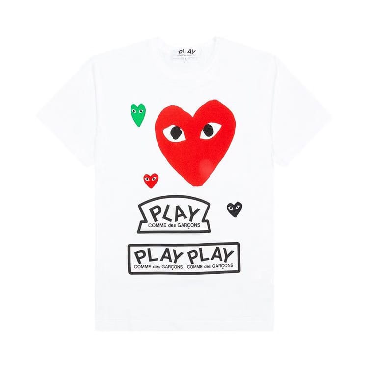 Comme des Garçons PLAY Red Multi Logo Shorts-Sleeve T-Shirt White
