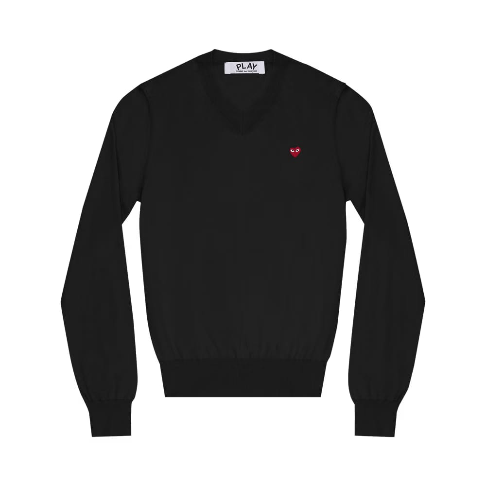 Comme des Garçons PLAY Red Heart Patch V-Neck Sweater Black