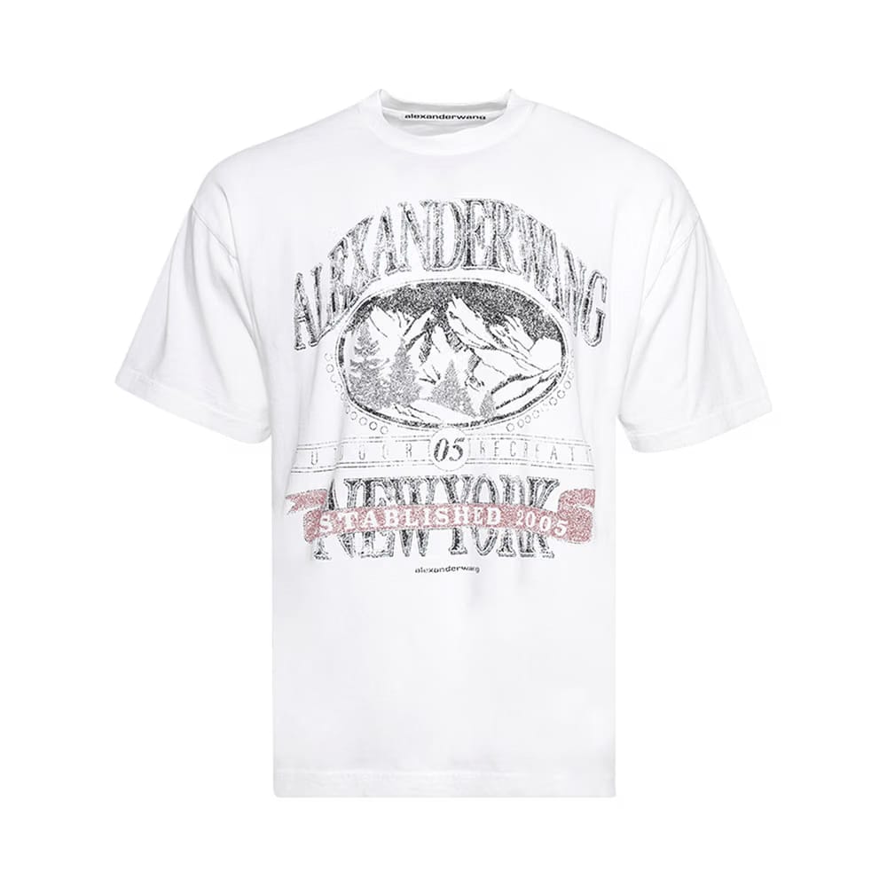 Alexander Wang Shorts-Sleeve T-Shirt W/ Graphic Vintage White