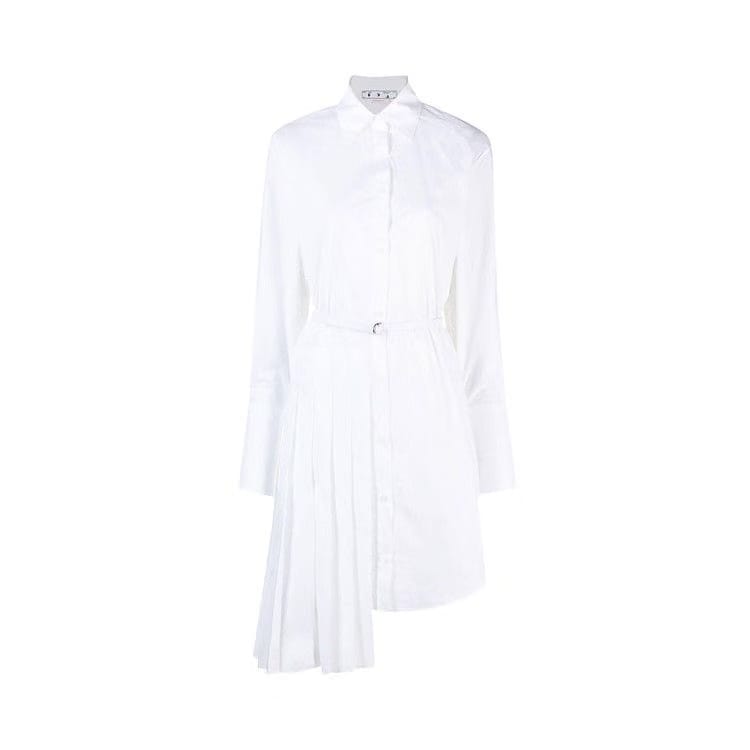 Off-White Diag Plisse Shirt Dress White