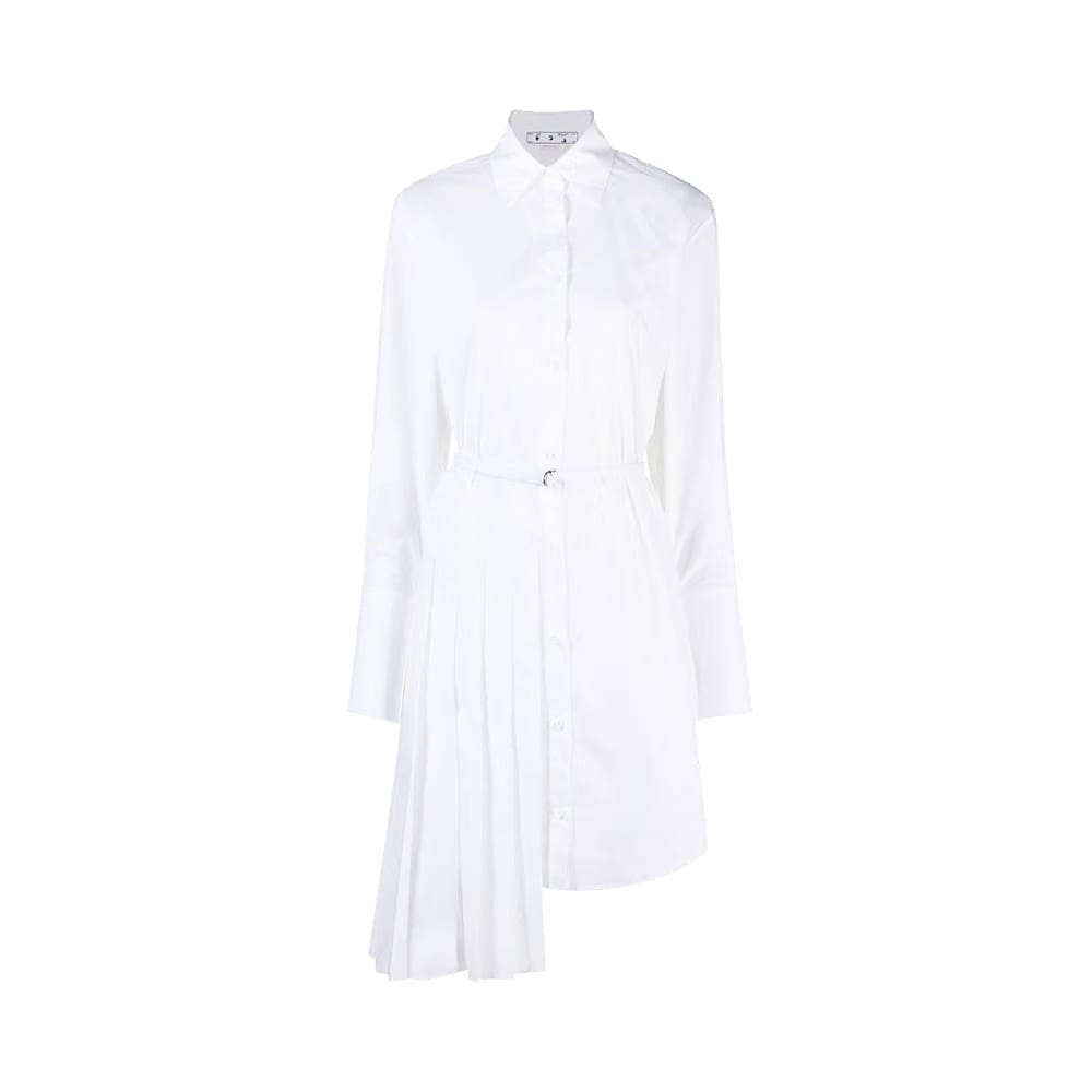 Off-White Diag Plisse Shirt Dress White