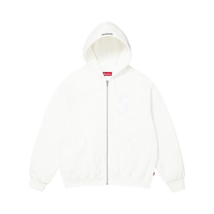 Supreme S Logo Zip Up Hoodie White