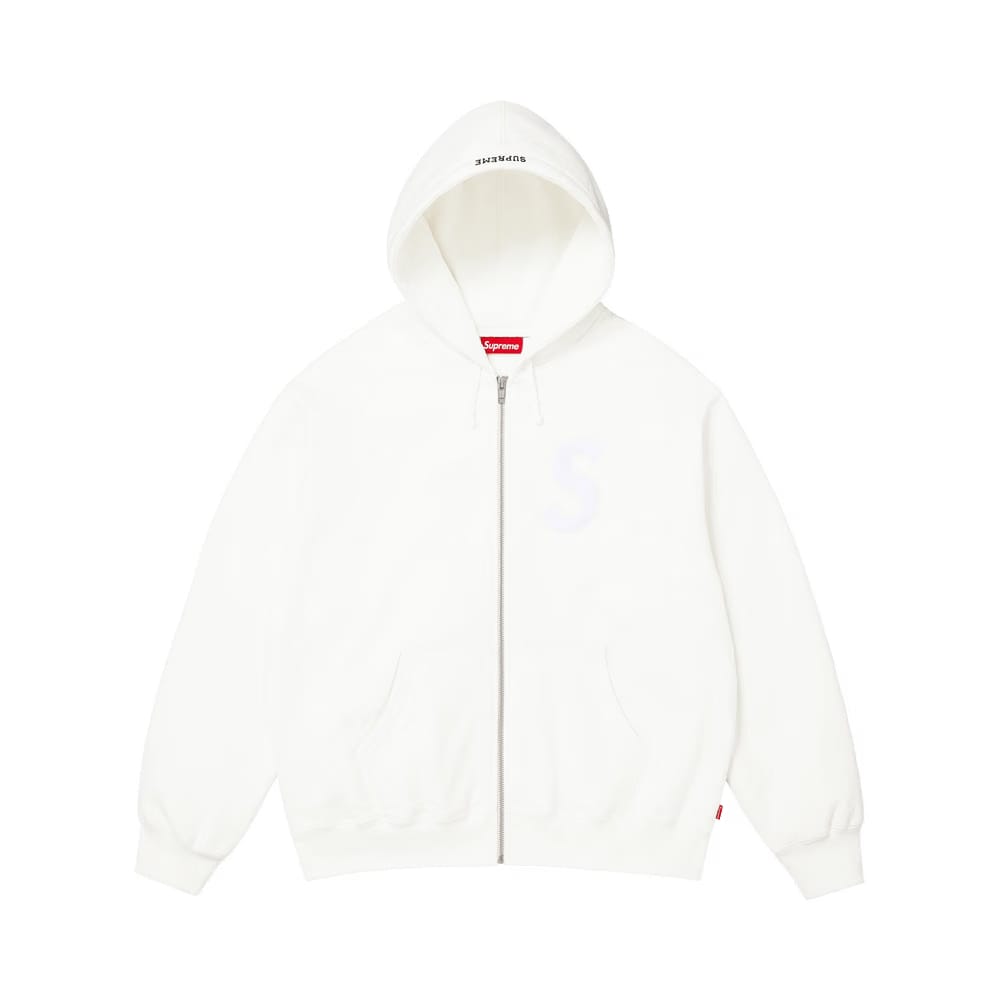 Supreme S Logo Zip Up Hoodie White