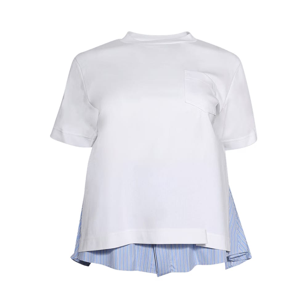 Sacai Poplin x Cotton Jersey T-Shirt White/Light Blue Stripe